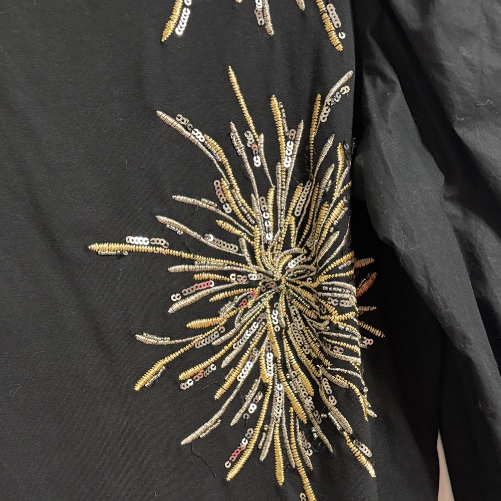 Chico's Elegant Black Top with Gold and Silver Embellishments - Picture 4 of 7